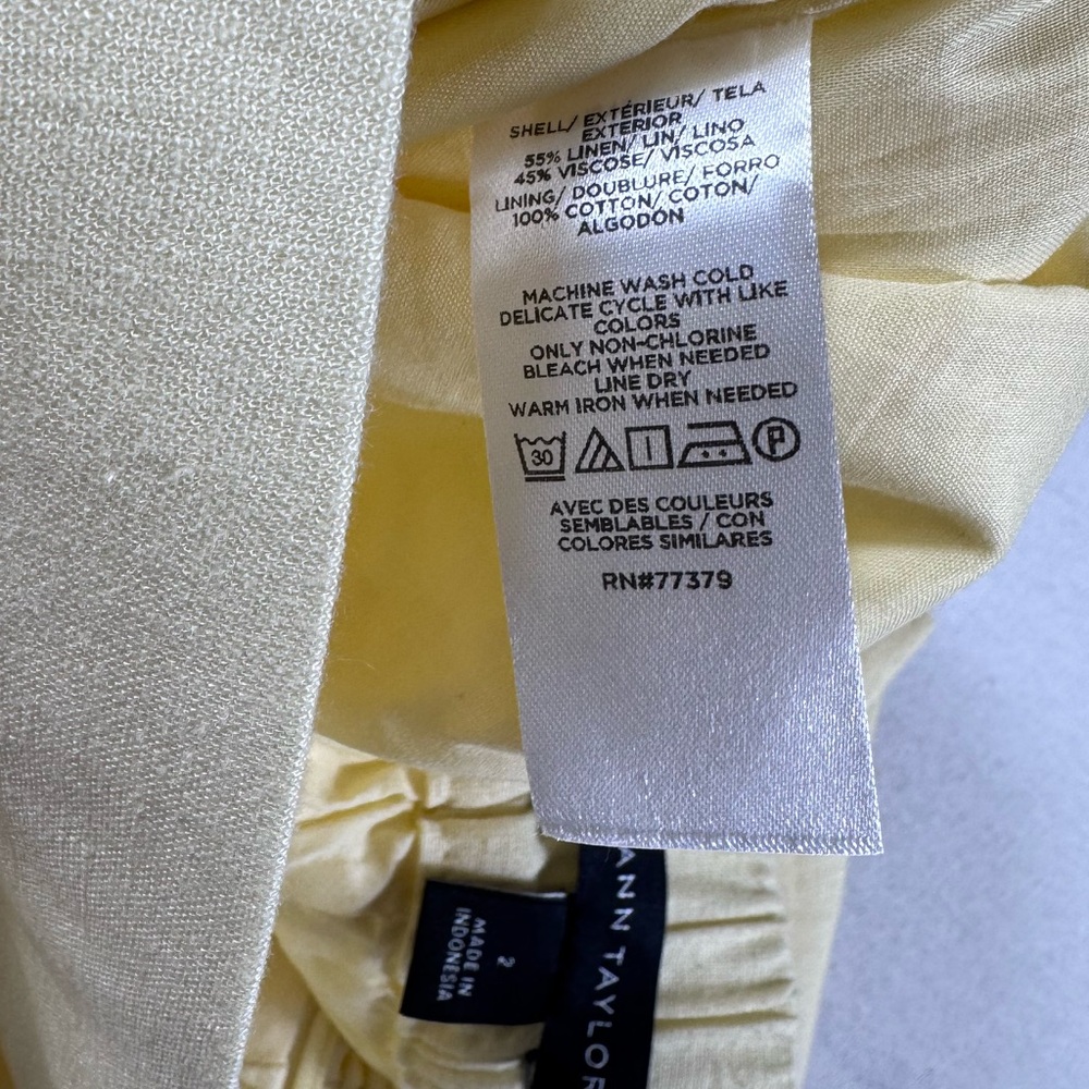 Ann Taylor Soft Yellow Linen Blend Midi Skirt Size 2 | Back Slit | Workwear - Picture 3 of 8